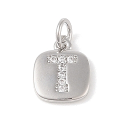 Letter T Покрытие стойки латунь микропаве прозрачные кубические циркониевые подвески, с прыжковых колец, без кадмия и без свинца, долговечный, платина, Письмо T, 11.5x9x1.5 мм, отверстие : 2.8 мм