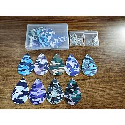Mixed Color DIY Dangle Earring Making Kits, Including Teardrop with Imitation Leather Big Pendants, Iron Earring Hooks & Jump Rings, Mixed Color, 58pcs/box