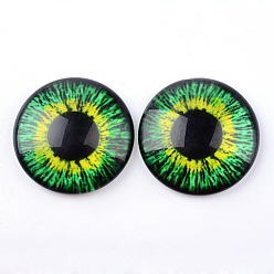 Green Glass Cabochons for DIY Projects, Half Round/Dome with Dragon Eye Pattern, Green, 12x4mm