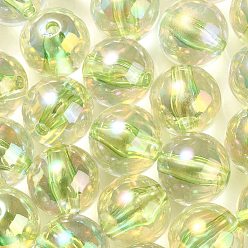 Lawn Green UV Plating Transparent Rainbow Iridescent Acrylic Beads, Round, Lawn Green, 16x15.5mm, Hole: 3mm