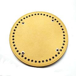 Gold PU Leahter Knitting Crochet Bags Bottom, Round, Bag Shaper Base Replacement Accessaries, Gold, 15cm, Hole: 5mm