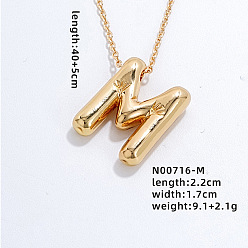 Letter M Нержавеющая сталь праздничный воздушный шар буква кулон кабель цепь ожерелья для женщин, золотые, Буква М, 15.75 дюйм (40 см)