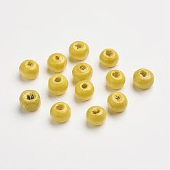 Yellow Natural Wood Beads, Bright Color, Round, Dyed, Yellow, 8x7mm, Hole: 3mm, about 6000pcs/1000g