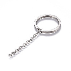 Stainless Steel Color 304 Stainless Steel Split Key Ring Clasps, For Keychain Making, with Extended Cable Chains, Stainless Steel Color, 86mm, Ring: 32x3mm