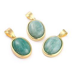 Amazonite Natural Amazonite Pendants, with Golden Brass Findings, Oval, 21.5x14x6mm, Hole: 7x4mm