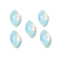 Бледно-бирюзовый Эффект мокко форма конского глаза пришивка стразами, k 5 стеклянный страз, 2-отверстие ссылка, плоская спинка с покрытием, швейные украшения, бледные бирюзовая, 18x9x5 мм, отверстие : 1 мм