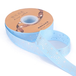 Light Sky Blue 45M Silver Stamping Star Polyester Grosgrain Ribbons, Costume Accessories, Light Sky Blue, 1 inch(25mm), about 49.21 Yards(45m)/Roll