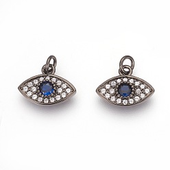 Черный Цвет Металла Латунные подвески, с микро проложить кубического циркония, глаз, красочный, металлический черный , 9x12x2.5 мм, отверстие : 2.5 мм