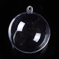 Clear Openable Transparent Plastic Pendants, Fillable Plastic Bauble Christmas Ornament, Round, Clear, 6.8x6cm, Hole: 4mm, Inner Size: 5.7cm