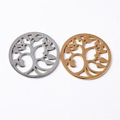 Mixed Color 304 Stainless Steel Filigree Joiners, Flat Round with Tree, Mixed Color, 35x2mm