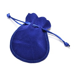Blue Velvet Bags Drawstring Jewelry Pouches, for Party Wedding Birthday Candy Pouches, Blue, 13.5x10.5cm
