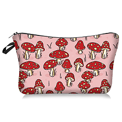 Misty Rose Rectangle Polyester Cosmetic Storage Bags, Mushroom Print Zipper Pouches for Makeup Storage, Misty Rose, 13.5x22cm