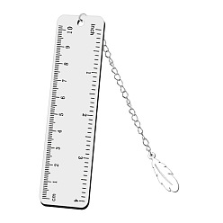 Number Rectangle Ruler Bookmark, Stainless Steel Bookmark, Feather Pendant Bookmark with Long Chain, Number Pattern, 120x30mm