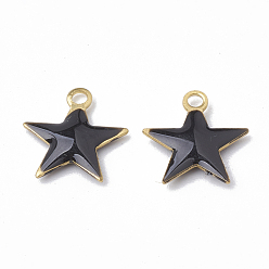 Black Brass Charms, Enamelled Sequins, Raw(Unplated), Star, Black, 18.5x17x2.5mm, Hole: 1mm