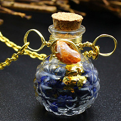 Lapis Lazuli Natural Lapis Lazuli Chips Perfume Bottle Necklace, Glass Pendant Necklace with Alloy Chains for Women, 19.69 inch(50cm)