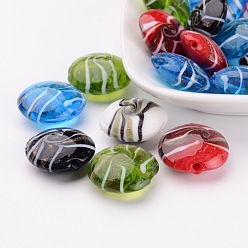 Mixed Color Handmade Gold Sand Lampwork Beads, Flat Round, Mixed Color, about 20mm in diameter, hole: 2mm