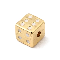 Белый Латунь эмаль бисера, без свинца и без кадмия, долговечный, игральная кость, реальный 18 k позолоченный, белые, 7x7x7 мм, отверстие : 1.8 мм