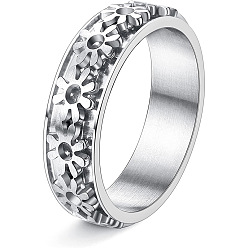 Цветок Вращающиеся кольца из нержавеющей стали, украшения для унисекс, цветок, 6 мм, размер США 7 (17.3 мм)