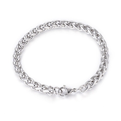 Stainless Steel Color 304 Stainless Steel Wheat Chain Bracelets, with Lobster Claw Clasps, Stainless Steel Color, 8 inch(20.32cm), 6.5mm