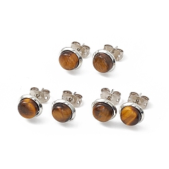Tiger Eye Natural Tiger Eye Half Round Stud Earrings, Platinum Brass Jewelry for Women, Cadmium Free & Lead Free, 14x8mm, Pin: 0.7mm