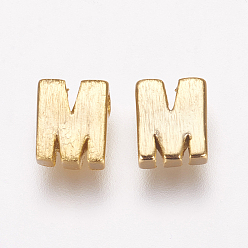 Letter M Brass Charms, Real 18K Gold Plated, Letter.M, 5x4x2mm, Hole: 1mm