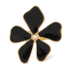 Черный Золотое ионное покрытие (IP) 304 регулируемые кольца в форме цветка из нержавеющей стали с эмалью для женщин, чёрные, Цветок: 35x32 мм, внутренний диаметр: 18 мм
