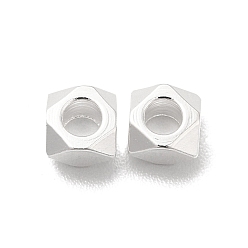 925 Sterling Silver Plated Brass Bead, Lead Free & Cadmium Free, Square, 925 Sterling Silver Plated, 4x4x2.5mm, Hole: 2mm
