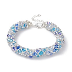 Bleu Bracelet en perles de graines miyuki au crochet, bracelet boho népal pour femme, bleu, 6-7/8 pouce (17.6 cm)