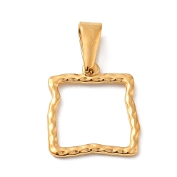 Golden Vacuum Plating 304 Stainless Steel Pendants, Long-Lasting Plated, Textured, Square Charm, Golden, 17x15.5x1.5mm, Hole: 7x2.8mm