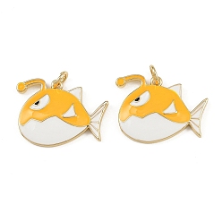 Золотистый Латунь эмаль подвески, стойки покрытие, без свинца и без кадмия, долговечный, с целью перехода в кольце, талисман в виде рыбы-удильщика, реальный 18 k позолоченный, золотые, 17x22x3 мм, отверстие : 3 мм