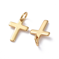 Real 18K Gold Plated Brass Pendants, Long-Lasting Plated, Cross, Real 18K Gold Plated, 12.5x9x1mm, Hole: 3.2mm