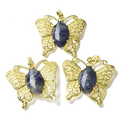 Содалитовое Природные подвески содалитом, латунные подвески-бабочки, золотые, стойки покрытие, без кадмия и без свинца, 41.5x45x8 мм, отверстие : 8x4.5 мм