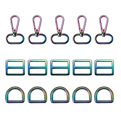 Rainbow Color 15Pcs 3 Style Zinc Alloy Swivel Clasps and Buckles, for Bag Replacement Accessories, Rainbow Color, pcs/style