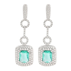 Бирюза Латунь микро проложить кубический цирконий болтаться серьги стержня, прямоугольные, платина, бирюзовые, 46x14 мм