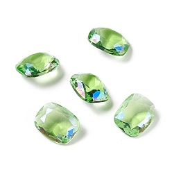 Peridot K9 Glass Rhinestone Cabochons, Pointed Back, Rectangle Octagon, Peridot, 10x8x4mm