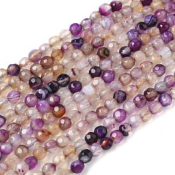 Сливовый Природный агат бисер нитей, граненые, круглые, окрашенная и подогревом, слива, 4 мм, отверстие : 0.8 мм, около 88~94 шт / нитка, 14.5 дюйм