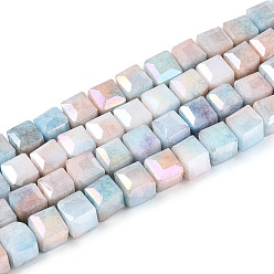 Светло-Синий Антикоррозийные гальванические стеклянные бусины, имитация драгоценных камней, кубические, с покрытием AB цвета, граненые, два тона, голубой, 5.5~6.5x5.5~5.5~6.5x5.5~5.5~6.5 мм, отверстие : 1~1.2 мм, около 58~63 шт / нитка, 13.39~14.49'' (34~36.8 см)