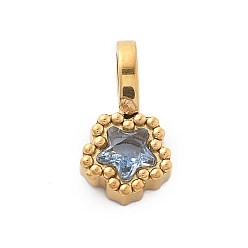 Свет Сапфира 304 прелести нержавеющей стали, со стразами, ионное покрытие (ip), звезда, реальный 14 k позолоченный, света сапфир, 12x6.5x4 мм, отверстие : 4.5x3 мм