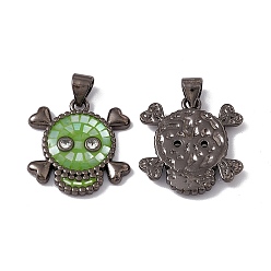 Lime Green Halloween Natural Shell Pendants, Skull Charms, Dyed, with Rack Plating Gunmetal Tone Brass Findings, Long-Lasting Plated, Lime Green, 19.5x18.5x3mm, Hole: 4x3.5mm