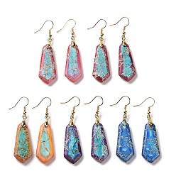 (52) Непрозрачная лаванда Серьги из натурального регалита / имперская яшма / морской осадок, с  латунными крючками для серег, окрашенные, шестиугольник, золотые, разноцветные, 58 мм, штифты : 0.7 мм