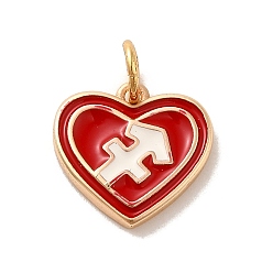 Sagittarius Real 18K Gold Plated Brass Enamel Pendants, with Jump Ring, Heart with Constellation Charm, Sagittarius, 12x13x1.5mm, Hole: 3.4mm