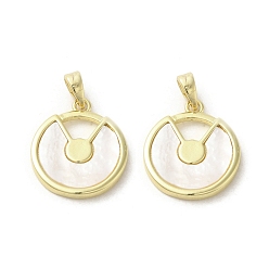 Real 18K Gold Plated Brass Pave Shell Pendants, Flat Round Charms, Real 18K Gold Plated, 19x16.5x2.5mm, Hole: 3x4mm