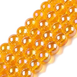 Gold Electroplate Transparent Glass Beads Strands, AB Color Plated, Round, Gold, 8~8.5mm, Hole: 1.5mm, about 51~53pcs/strand, 14.96 inch~15.55 inch(38~39.7cm)