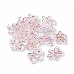 Pearl Pink UV Plating Rainbow Iridescent Acrylic Beads, Flower, Pearl Pink, 33x25x5mm, Hole: 1.8mm