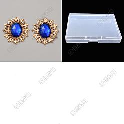 Bleu 30 cabochons en alliage de zinc, avec acrylique et strass, ovale, bleu, 26.5x23x4mm