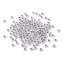 Белый Смешанные буквы белые акриловые горизонтальные отверстия буквы бусины, плоско-круглые, 7x4 мм, отверстие : 1.2~1.8 мм, Около 380 шт / 50 г