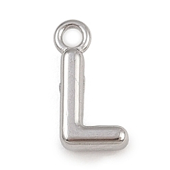 Letter L Латунь прелести, стойки покрытие, долговечный, без кадмия и без свинца, платина, Письмо L, 9x4.5x2 мм, отверстие : 1.2 мм