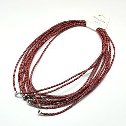 Saddle Brown Braided Leather Cords, for Necklace Making, with Brass Lobster Clasps, Saddle Brown, 21 inch, 3mm