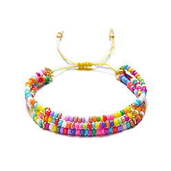 Colorful Glass Seed Beaded Multi-Strand Bracelets, Braided Adjustable Bracelet, Colorful, Inner Diameter: 6-1/4~11 inch(16~28cm)
