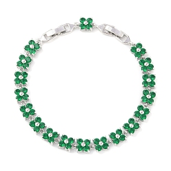 Темно-Зеленый Благородные идеи подарков для леди платиновый тон латунь микро паве кубический цирконий cz цветок звено цепи браслеты, с группы часы застежками, темно-зеленый, 170x7x5 мм